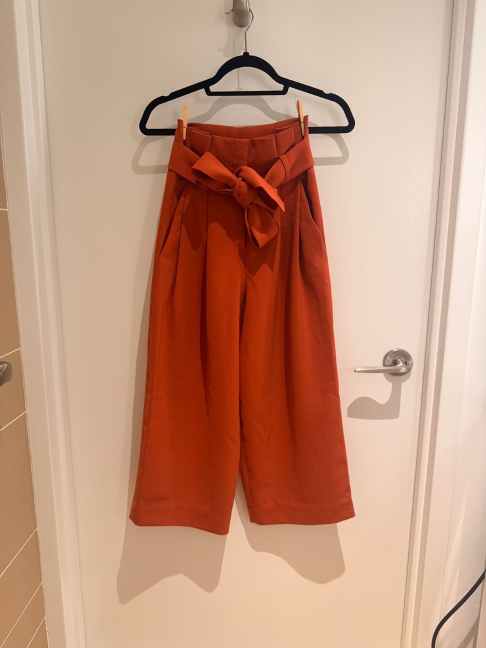 COS - High Waist Wide-Leg Pants with Tie Belt - Rust Orange - Size 2